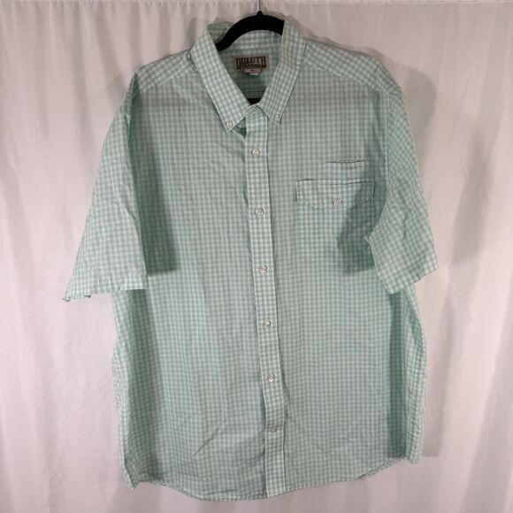 Duluth Polo Shirt Men's XL Green Plaid Button Up Short Sleeve 100% Cotton - Picture 1 of 12